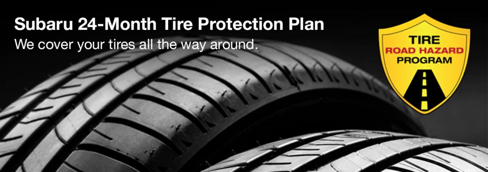 Subaru tire with 24-Month Tire Protection and road hazard program logo. | Royal Moore Subaru in Hillsboro OR
