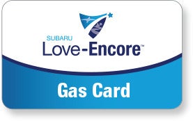 Subaru Love Encore gas card image with Subaru Love-Encore logo. | Royal Moore Subaru in Hillsboro OR