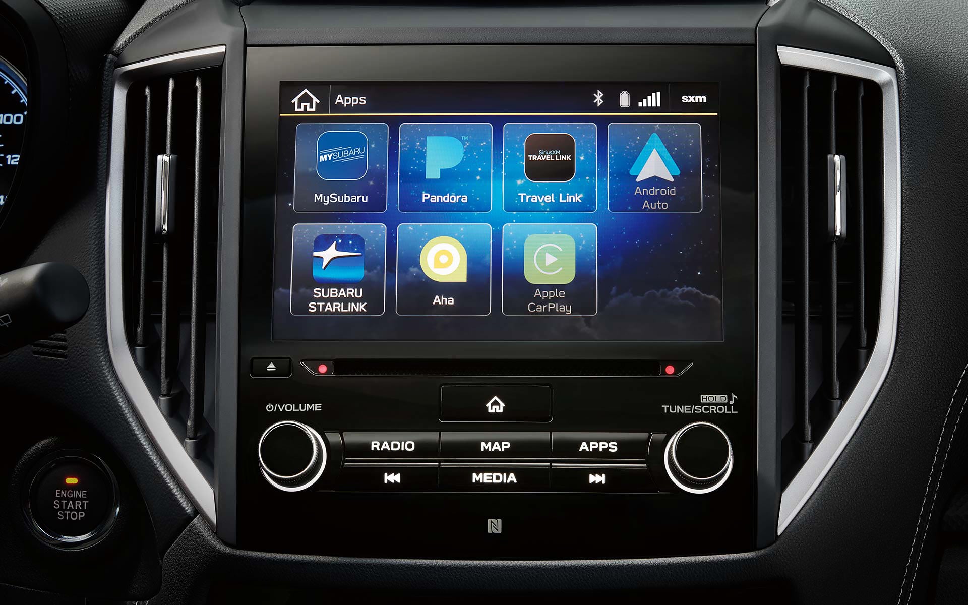 A close-up of the SUBARU STARLINK Multimedia touchscreen on the 2022 Forester. | Royal Moore Subaru in Hillsboro OR