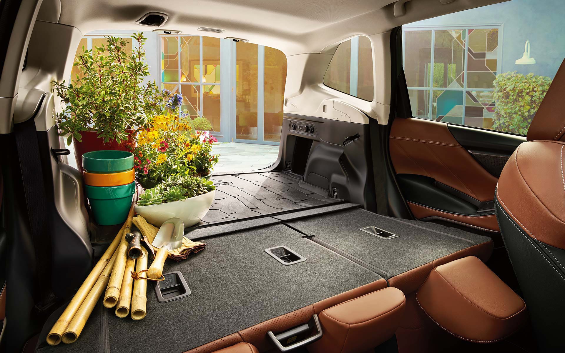 The rear cargo area of the 2022 Forester with the rear seats folded down. | Royal Moore Subaru in Hillsboro OR