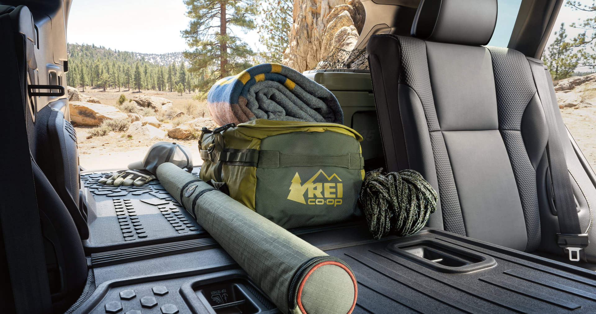 A view looking out the rear cargo area on the 2023 Outback Wilderness. | Royal Moore Subaru in Hillsboro OR
