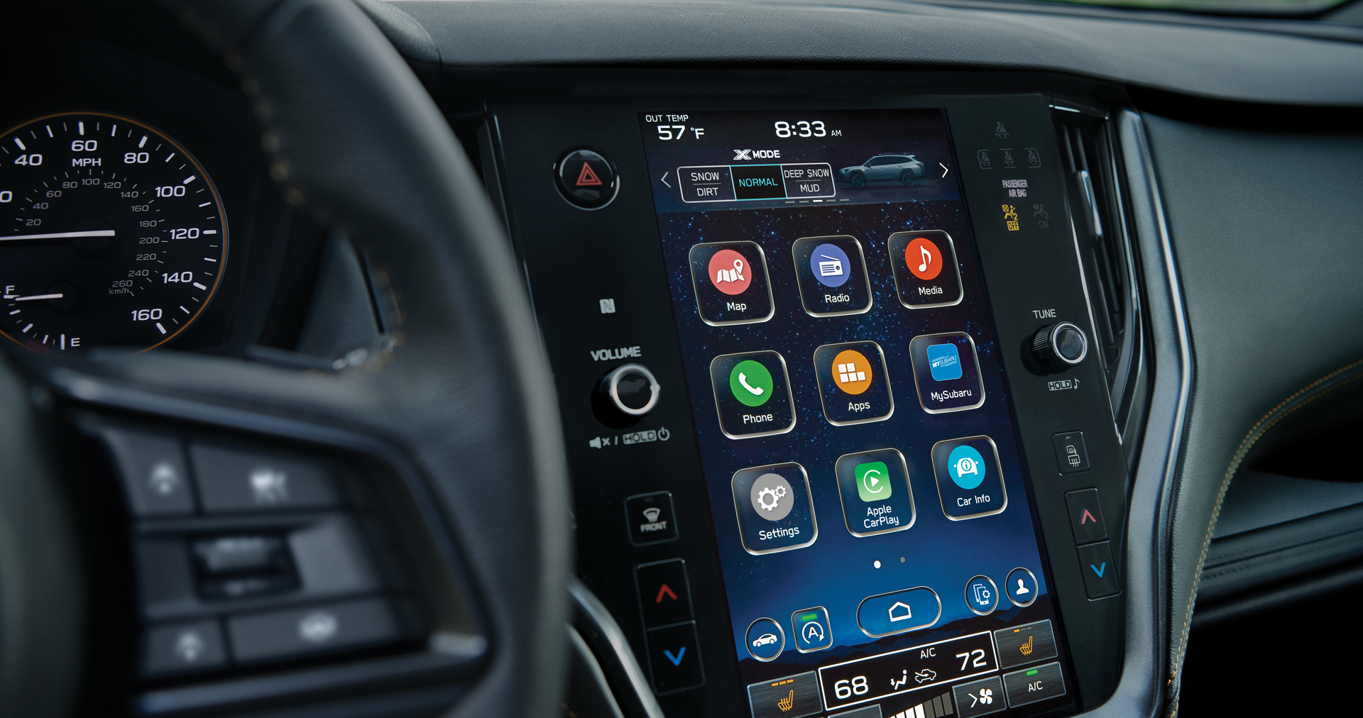 A close-up of the 11.6-inch touchscreen for the STARLINK Multimedia system on the 2023 Outback Wilderness. | Royal Moore Subaru in Hillsboro OR